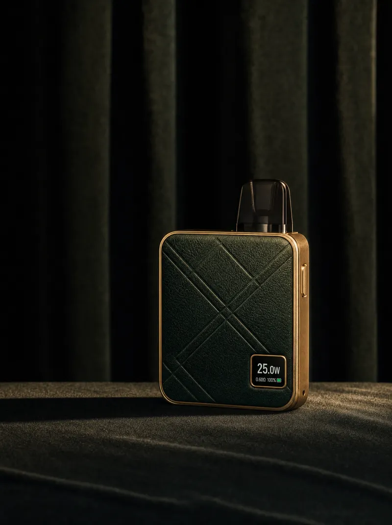 Leather Vault — OXVA XLIM SQ Pro Green retratado en lenguaje Hermès